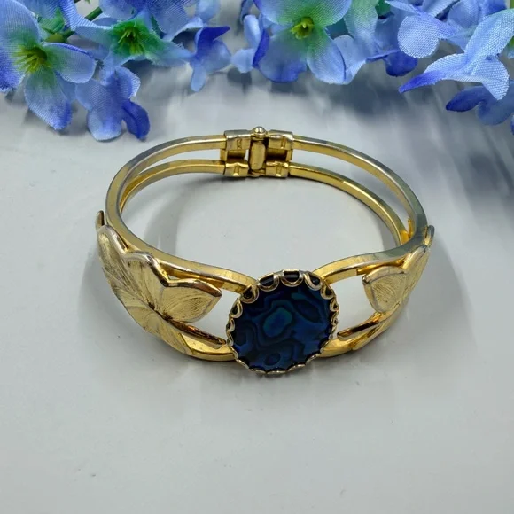 Genuine Abalone Shell Vintage Bangle Bracelet - Picture 5 of 7